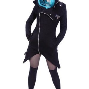 Edgy Asymmetrical Black Jacket with Buckle Details. ISO***